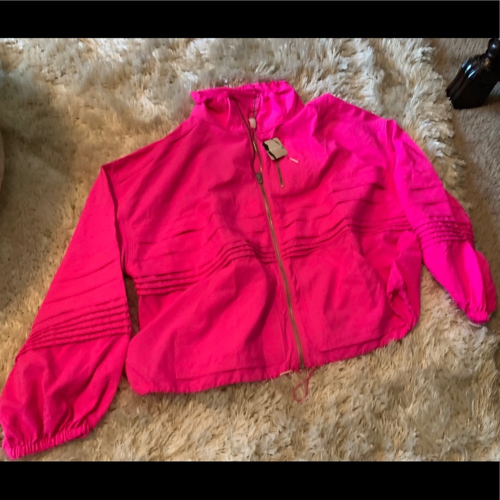 Oversized free people windbreaker jacket neon pink
